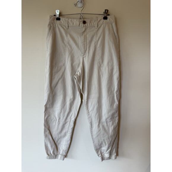 GAP Girlfriend Jogger Pants Tapered Elastic Zip Ankle Khaki 12 Streetwear - Picture 1 of 11